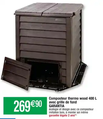 Composteur Thermo Wood 400 L avec Grille de Fond Garantia