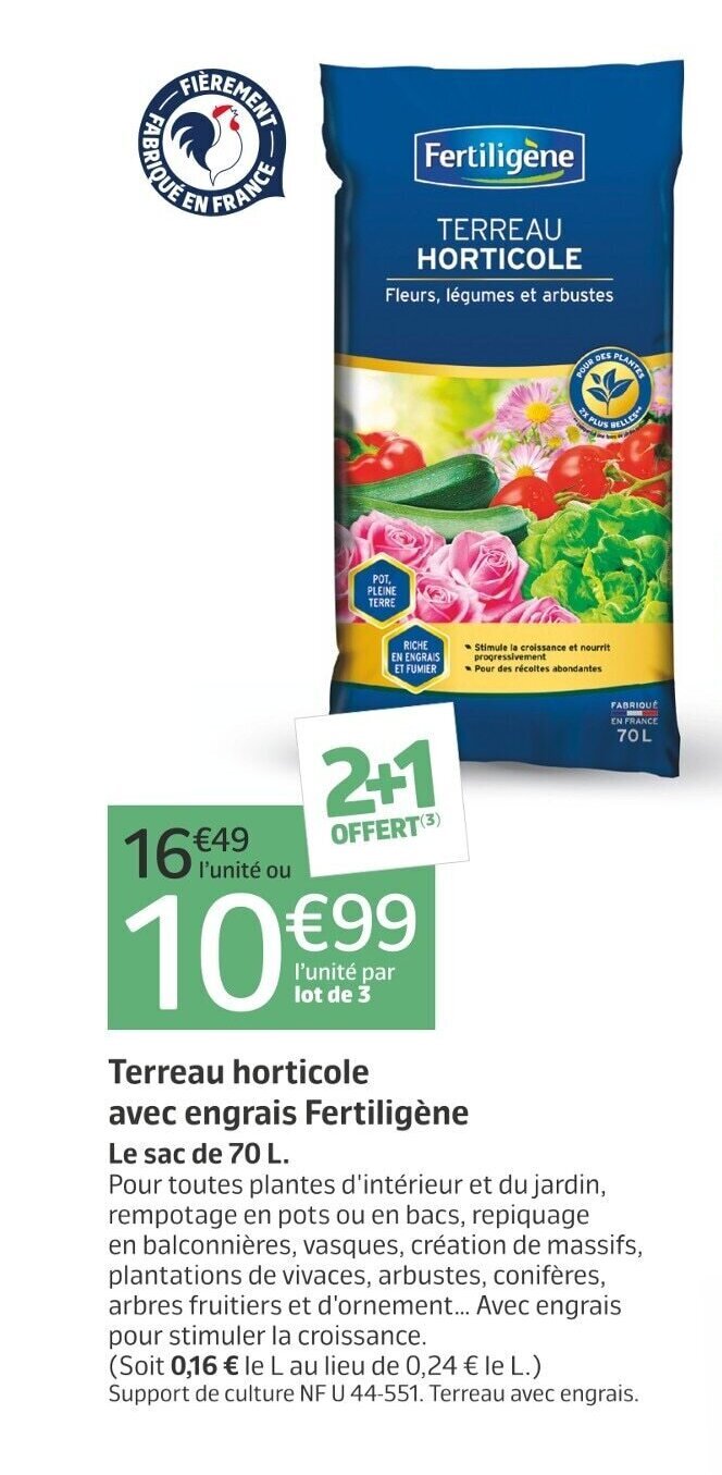 Promo Terreau Horticole avec Engrais Fertiligène chez Jardiland