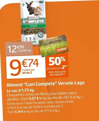 Jardiland Aliment Cuni Complete Versele-Laga offre