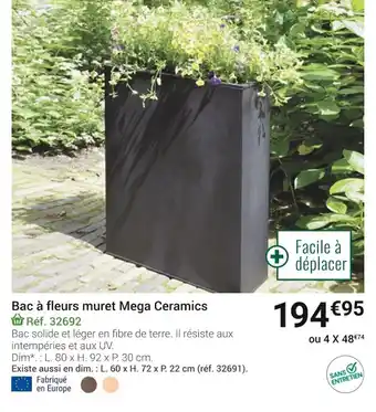 Gamm vert Bac à Fleurs Muret Mega Ceramics offre