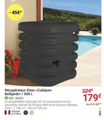 Gamm vert Récupérateur d'eau Cubique Bellijardin 1 000 L offre