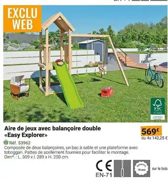 Gamm vert Aire de jeux avec balancoire double easy explorer offre