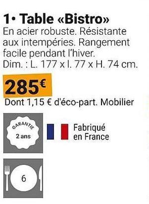 Gamm vert Table bistro offre