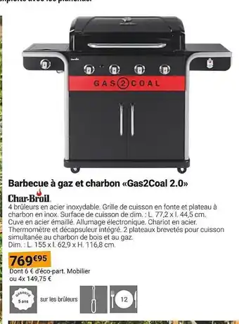 Gamm vert Barbecue a gaz et charbon gas2coal 2.0 offre