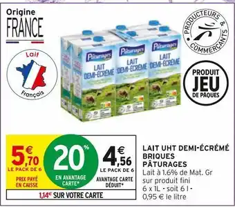 Intermarché Lait uht demi-ecreme briques paturages offre