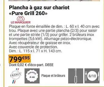 Gamm vert Plancha a gaz sur chariot pure grill 260 offre