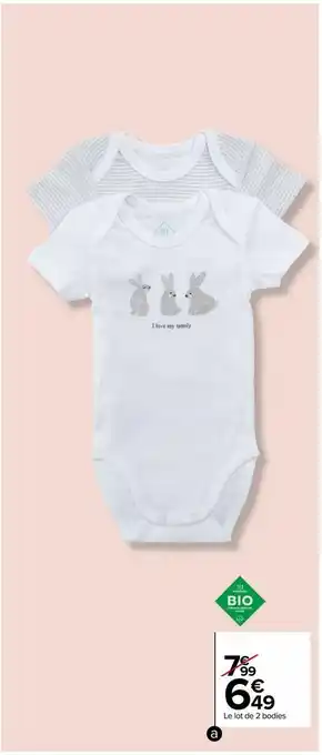 Carrefour Bodies manches courtes le lot de 2 bodies offre