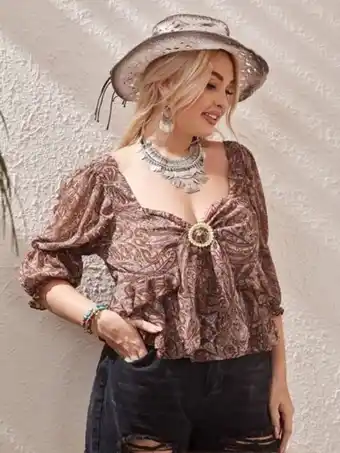 Shein frenchy body péplum avec imprimé graphique et nœud