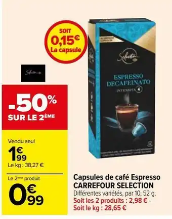 Carrefour Capsules de café espresso carrefour selection offre