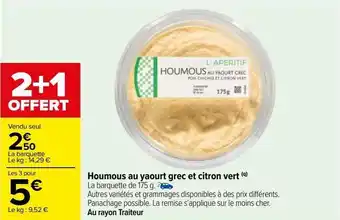 Carrefour Houmous au yaourt grec et citron vert offre