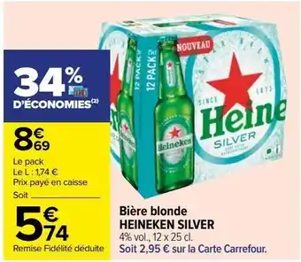 Carrefour Bière blonde heineken silver offre