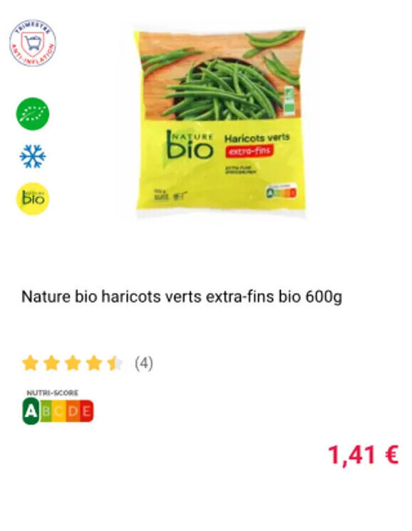 Cora Nature bio haricots verts extra-fins bio 600g offre