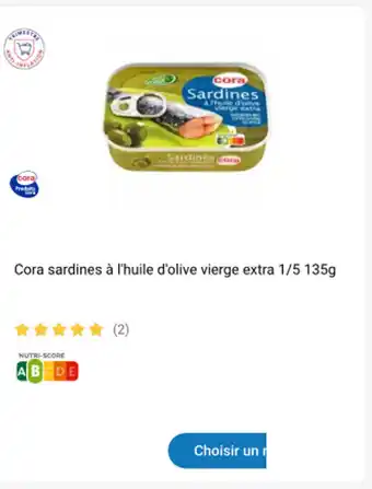 Cora sardines à l'huile d'olive vierge extra 1/5 135g