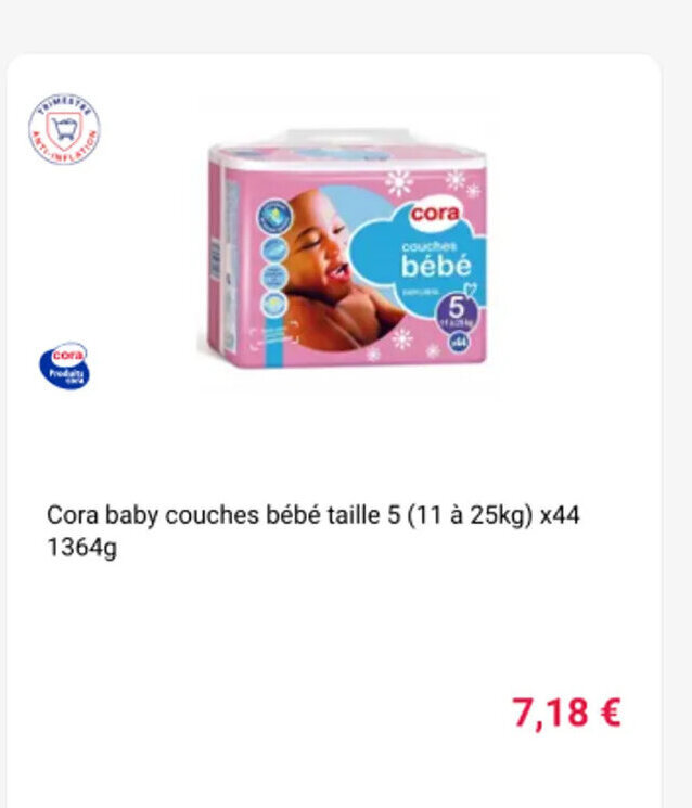 Cora Cora baby couches bébé taille 5 (11 à 25kg) x44 1364g offre