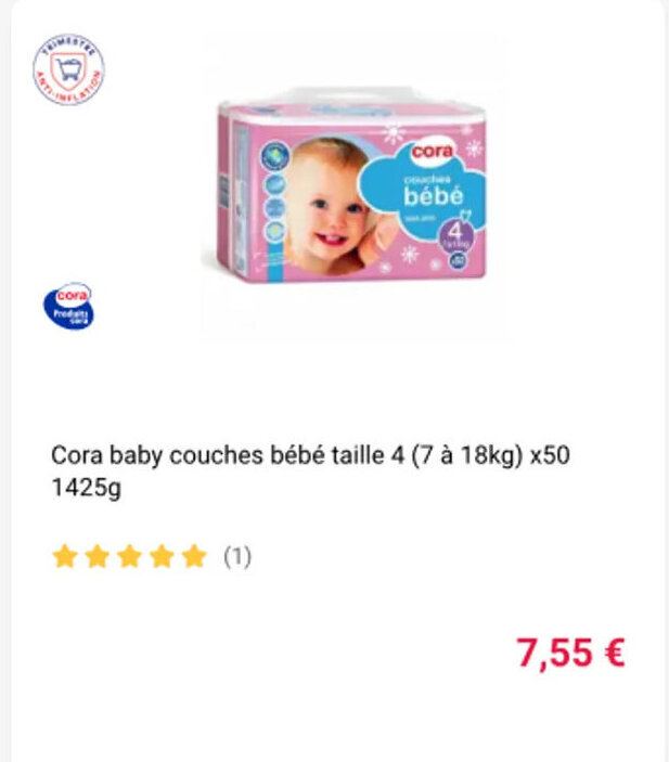 Cora Cora baby couches bébé taille 4 (7 à 18kg) x50 1425g offre