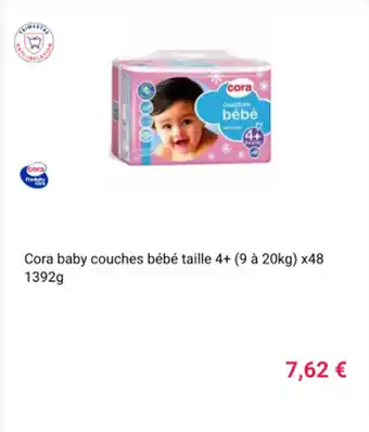 Cora baby couches bébé taille 4+ (9 à 20kg) x48 1392g