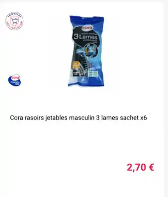 Cora rasoirs jetables masculin 3 lames sachet x6