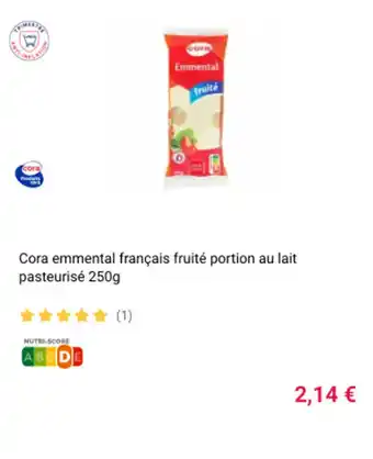 Cora x Carrefour Cora emmental français fruité portion au lait pasteurisé 250g offre