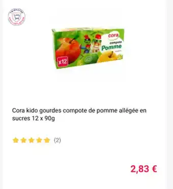 Cora x Carrefour Cora kido gourdes compote de pomme allégée en sucre 12 x 90g offre