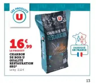 Super U Charbon de bois u qualité restauration 8kg offre