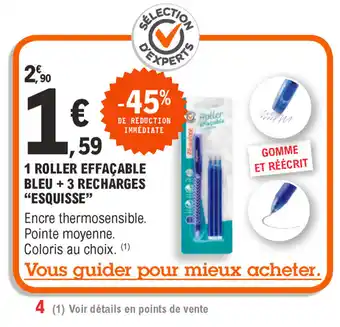 E.Leclerc 1 Roller Effacable Bleu + 3 Recharges offre