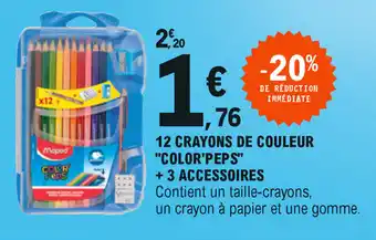 E.Leclerc 12 Crayons de couleur "color'peps" + 3 accessoires offre