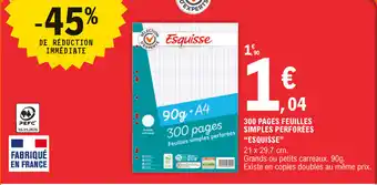 E.Leclerc 300 Pages feuilles simples perforées "esquisse" offre