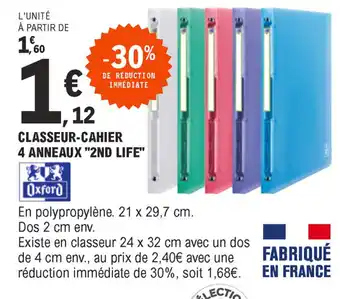 E.Leclerc Classeur-cahier 4 anneaux "2nd life" offre