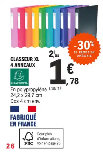 E.Leclerc Classeur XL 4 anneaux offre