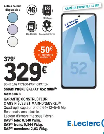 E.Leclerc Smartphone galaxy A52 noir offre