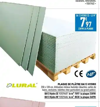 Brico Cash Plaque de platre Ba13 Hydro offre