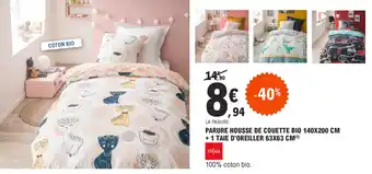 E.Leclerc Parure housse de couette bio 140x200 cm + 1 taie d'oreiller 63x63 cm offre