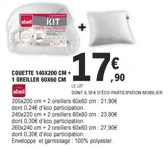 E.Leclerc Couette 140x200 cm + 1 oreiller 60x60 cm offre