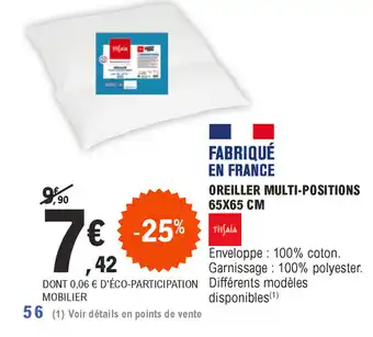 E.Leclerc Oreiller multi-positions 65x65 cm offre