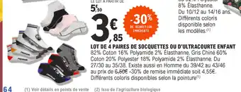 E.Leclerc Lot de 4 paires de socquettes ou d'ultracourte enfant offre
