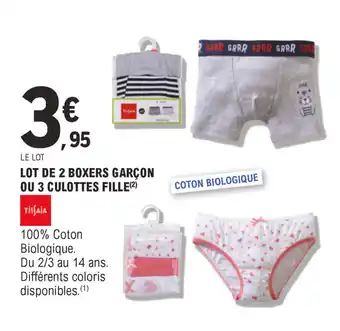 E.Leclerc Lot de 2 boxers garçon ou 3 culottes fille offre
