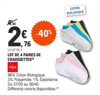 E.Leclerc Lot de 4 paires de chaussettes offre