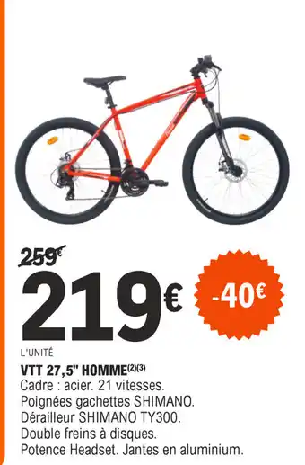 Promo VTT 27 5 homme chez E.Leclerc