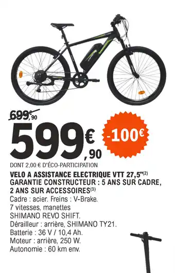 Velo a assistance electrique VTT 27,5"