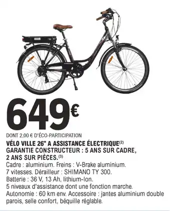 E.Leclerc Vélo ville 26" a assistance électrique offre