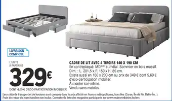 E.Leclerc Cadre de lit avec 4 tiroirs 140 x 190 cm offre
