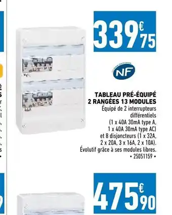 Brico Cash Tableau pré-équipé 2 rangée 13 modules offre