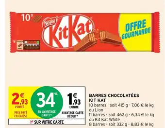 Intermarché Hyper Barres Chocolatées Kit Kat offre