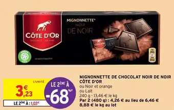 Intermarché Hyper Mignonnette De Chocolat Noir De Noir Côte D'Or offre