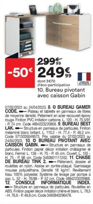 BUT Bureau pivotant avec caisson Gabin offre