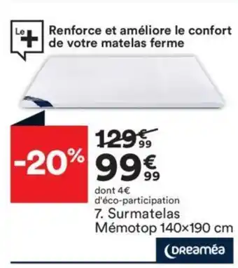 BUT Surmatelas Mémotop 140x190 cm offre