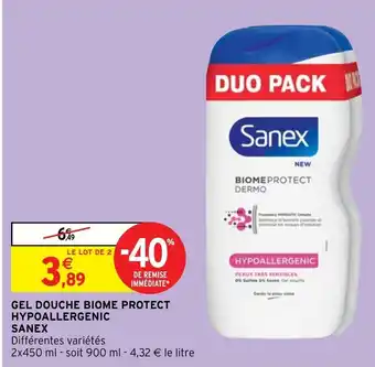 Intermarché Hyper Gel Douche Biome Protect Hypoallergenic Sanex offre