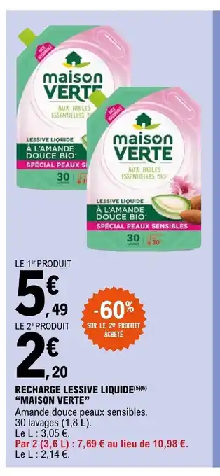 E.Leclerc Recharge Lessive Liquide "Maison Verte" offre