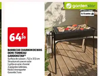 Auchan Barbecue charbon de bois demi-tonneau gardenstar offre