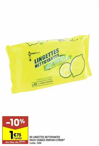 Leader Price 80 lingettes nettoyantes multi-usages parfum citron offre